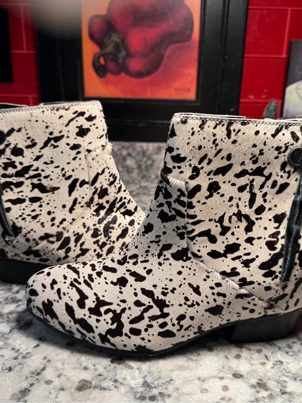 Very Volatile Black and White Speckled Ankle Boots